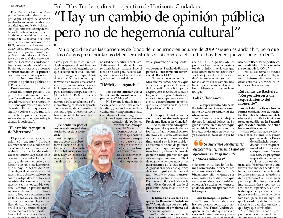 Eolo Díaz-Tendero: “Hay un cambio de opinión pública pero no de hegemonía cultural”